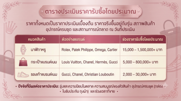 รับซื้อแบรนด์เนมเชียงราย นาฬิกา กระเป๋า รองเท้า ราคาสูง ถึงบ้าน 2 ตารางราคารับซื้อนาฬิกา กระเป๋า รองเท้าแบรนด์เนม อัปเดตล่าสุด 2569