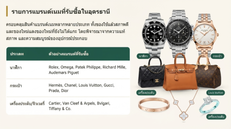 รับซื้อแบรนด์เนม อุดรธานี นาฬิกา กระเป๋า เครื่องประดับ ราคาดี นัดรับถึงที่