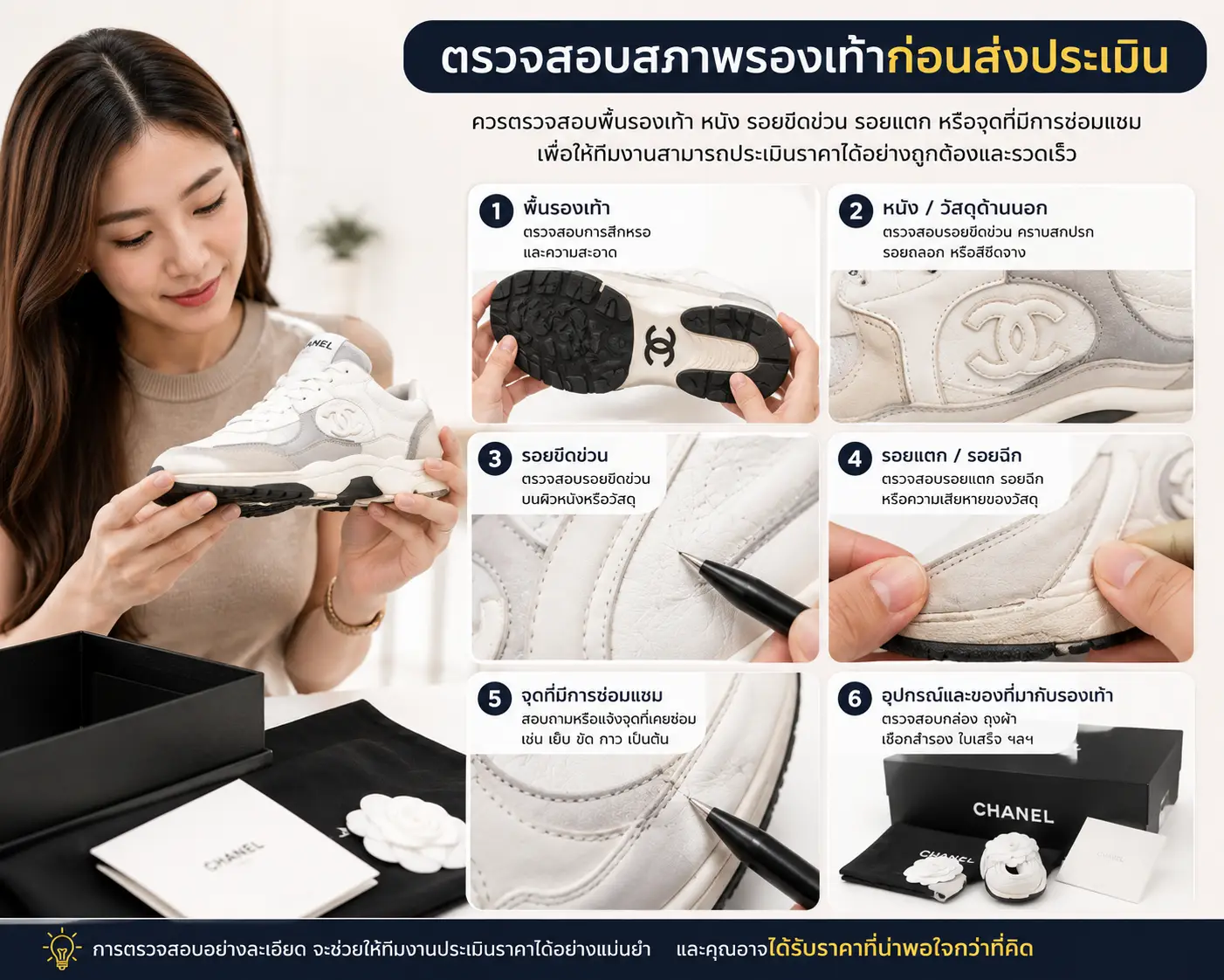 รับซื้อรองเท้าแบรนด์เนม 37 ตรวจสอบสภาพรองเท้าก่อนส่งประเมิน